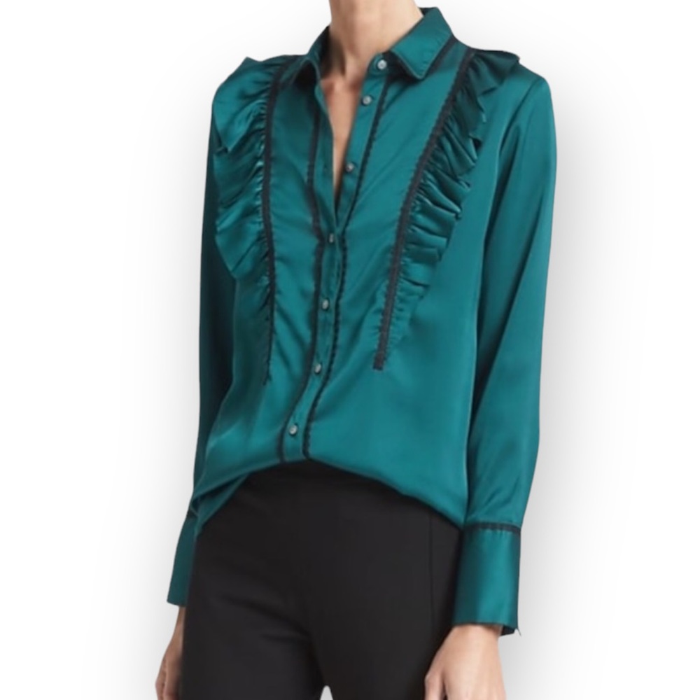 BANANA REPUBLIC Teal Ruffled Dillon Shirt